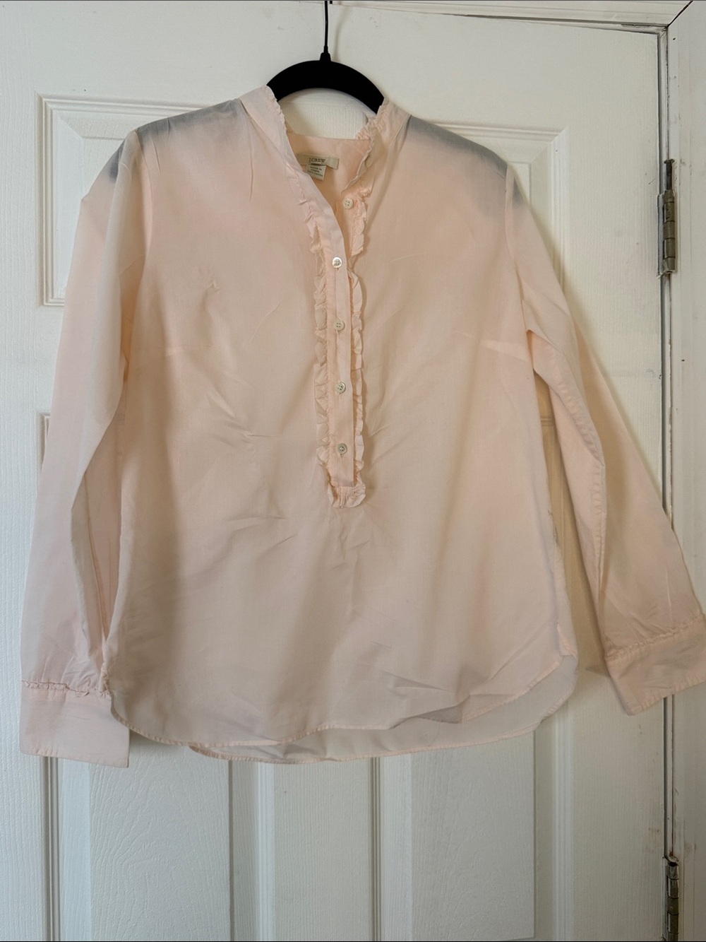 J. Crew Pale Pink Ruffle-Front Long Sleeve Blouse size S